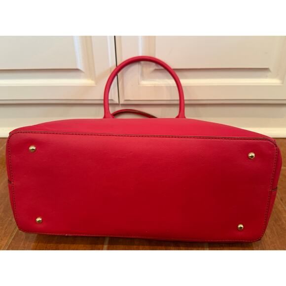 Lauren Ralph Lauren Red Newbury Double Zip Satchel Handbag Purse - Picture 5 of 15